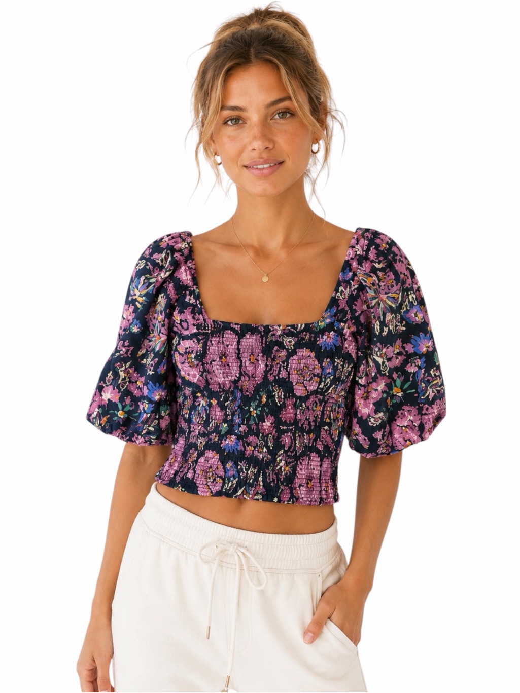 Nwt - Cleobella - Eva Blouse Jolie Floral Smocked Puff Sleeve Crop Top - Sz. Xs